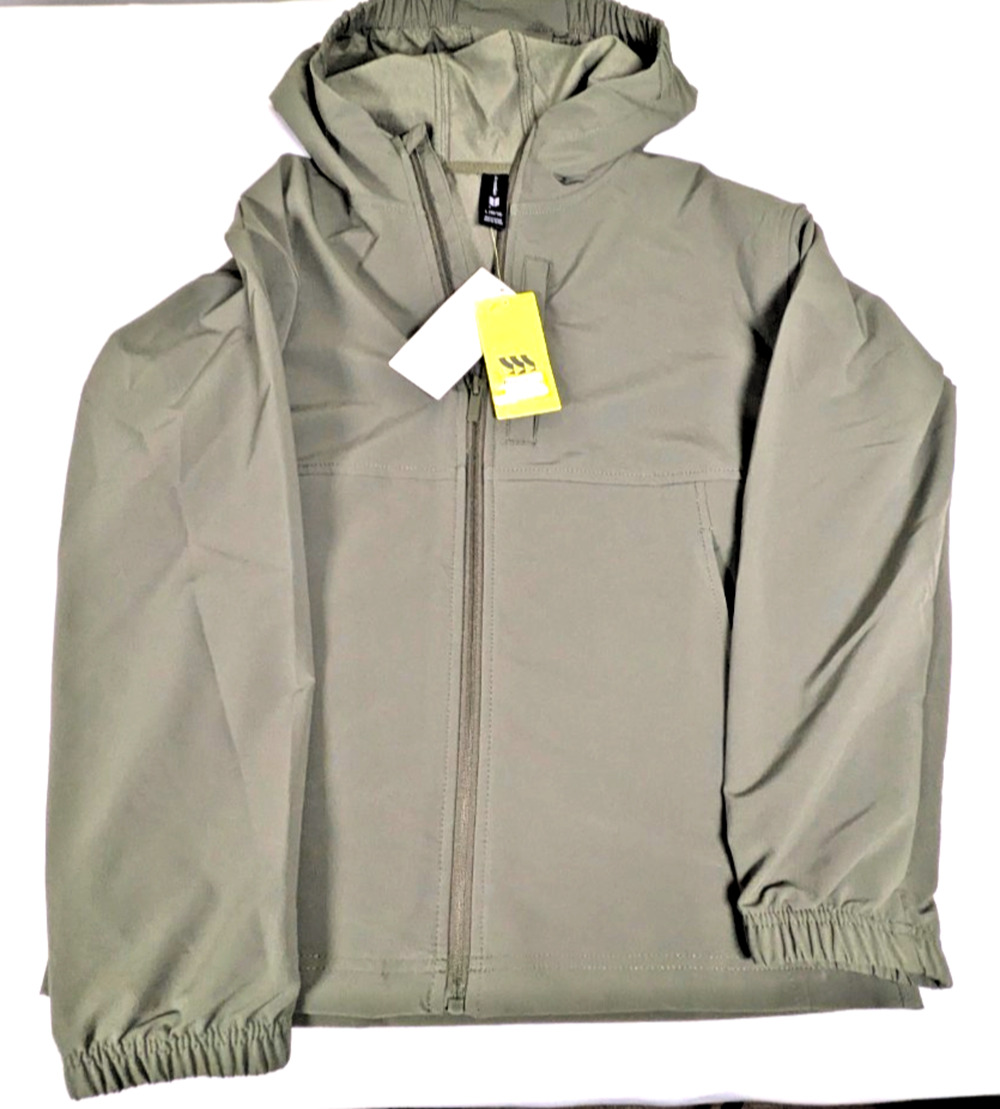 All In Motion Boys Versatility Jacket L 10/12 Green Hooded Windbreaker Full Zip